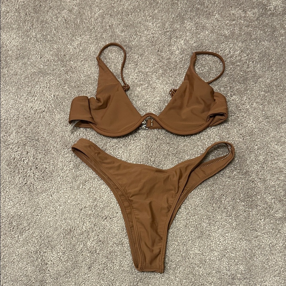 🎁Zaful Women's Brown Underwire Bikini Set - Classic Two-Piece Swimwear sz:medium